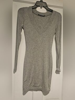 naked wardrobe Gray Long Sleeve V-Neck Bodycon Dress